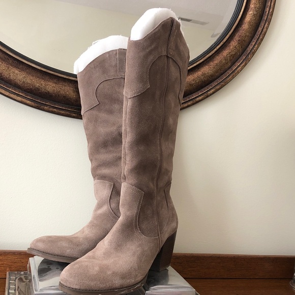 Crown Vintage Shoes - Crown Vintage Taupe Suede Knee-High Heeled Boots